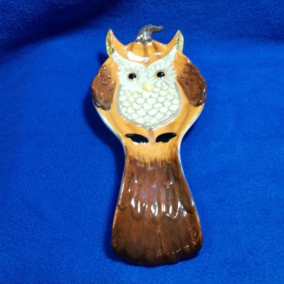 Cracker Barrel Owl and Pumpkin Spoon Rest Fall Table Decor Stoneware Pre-Owned - Picture 7 of 10